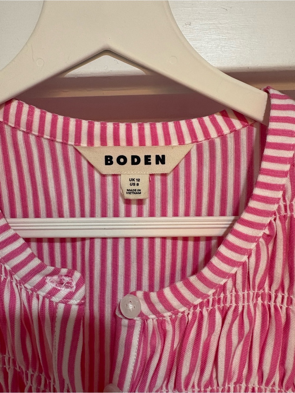 Boden Pink & White Striped Smocked Puff-Sleeve Blouse - Picture 10 of 12
